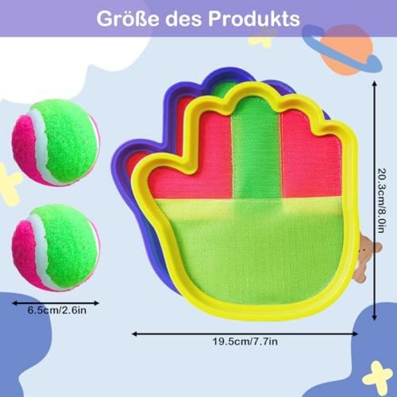 Kinder Outdoor Wurfspiel Set mit 2 Klettbällen & 2 Schlägern, Strand Garten Spielzeug für Kinder Alter 3-6 Jahre, Eltern-Kind Outdoor Spiele