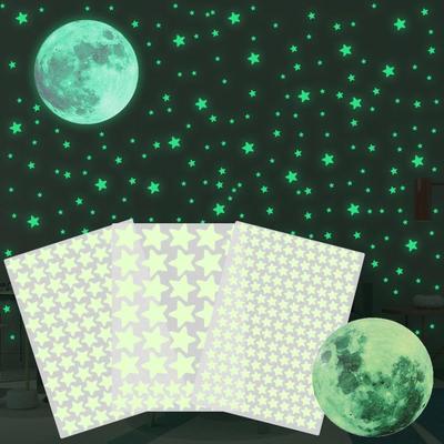Starry Ceiling Cling Moon Stars Wall Stickers Glow In Dark Luminous Decals Fluorescent Full Luna