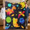 1 Piece Dinosaur Space Theme Flannel Blanket, Perfect for Sofa, Bed, Office. Ideal Gift for Family, Friends, and Holidays.
