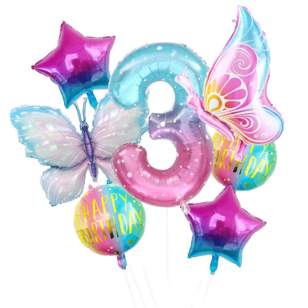 Butterfly Balloon Set 40 Inch Starry Sky Digital Gradual Change Side Flying Butterfly Balloon Baby Birthday Party Arrangement