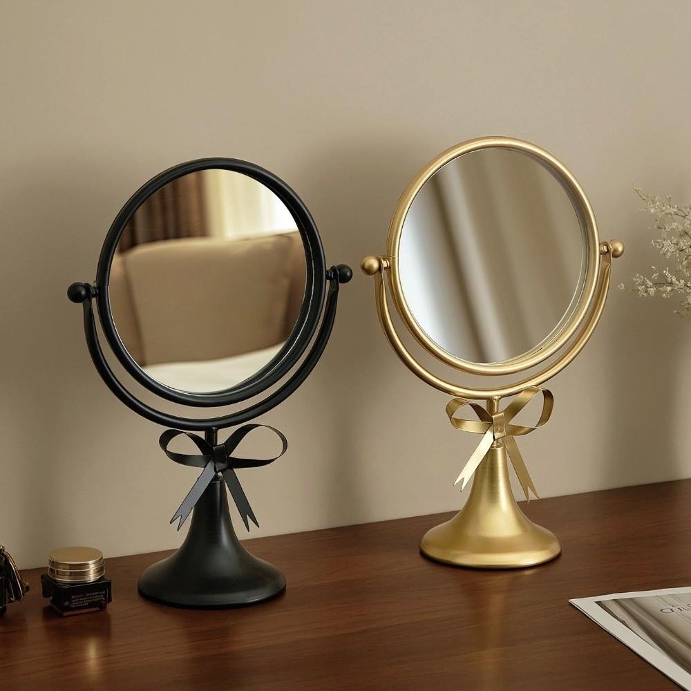 360° Rotatable Makeup Mirror Oval Desktop Stand Mirror Iron Art Bow Vanity Mirror  TableTop