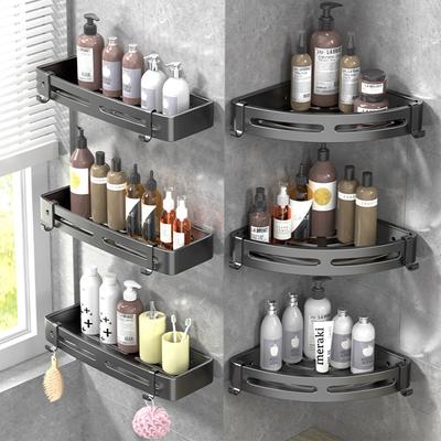 Punch-free Bathroom Shelf Space Aluminum Corner Shelves Suction Cup Triangle Basket Shower Rack For Bathroom Accessories