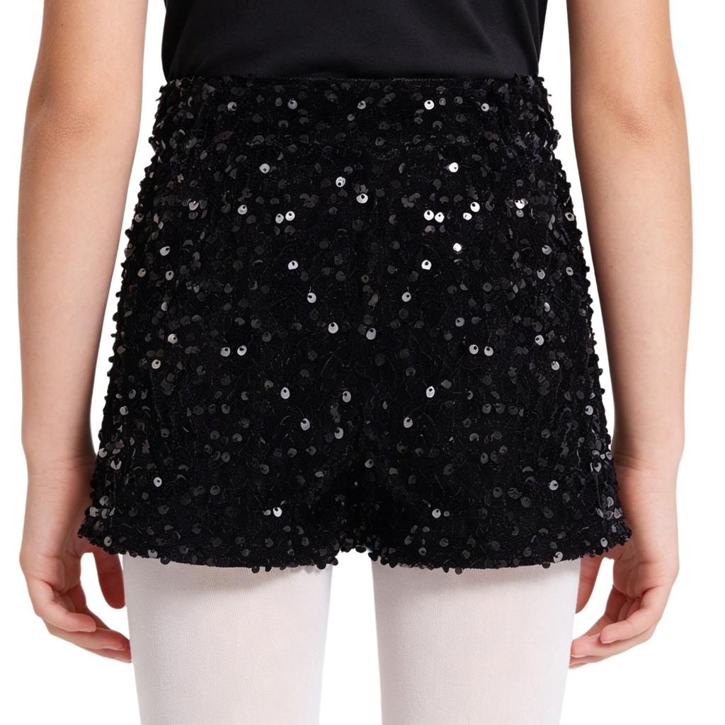 Kids Sparkling Velvet Shorts Elastic Waistband Sequins for Jazz Dance Stage Competition Wear