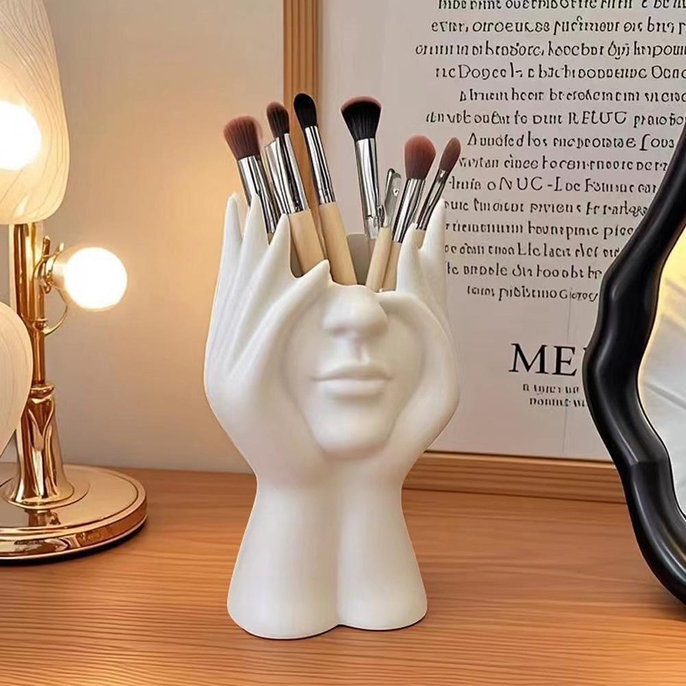 Human Face Art Stationery Storage Pen Holder Multifunctional Makeup Brush Holder Home Office Desktop Organizer Decoration