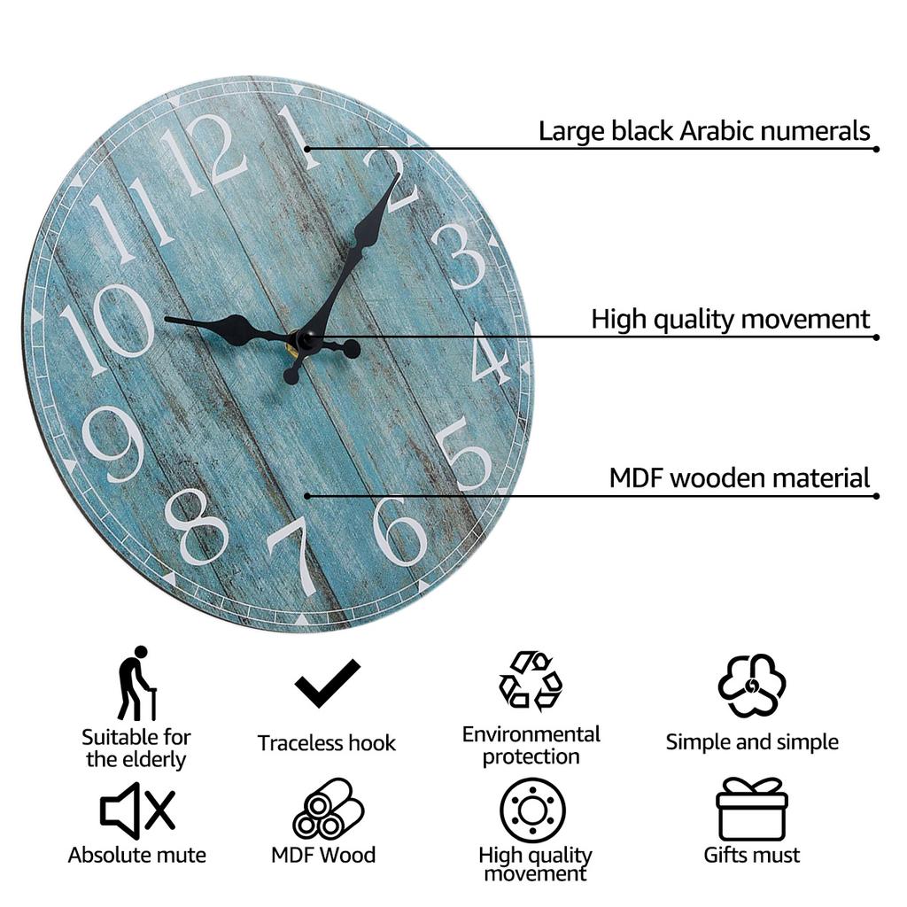 Wall Clock Kit Wooden Hanging Clock 10inch Silent Non-Ticking Clock Decor Retro Round Battery Operated Hanging Clock For Home