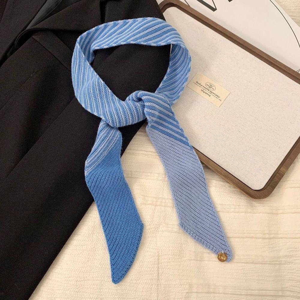 Color Blocking Knitted Narrow Scarf Warm Y2K Thin Scarf Korean Casual Scarf Spring Summer
