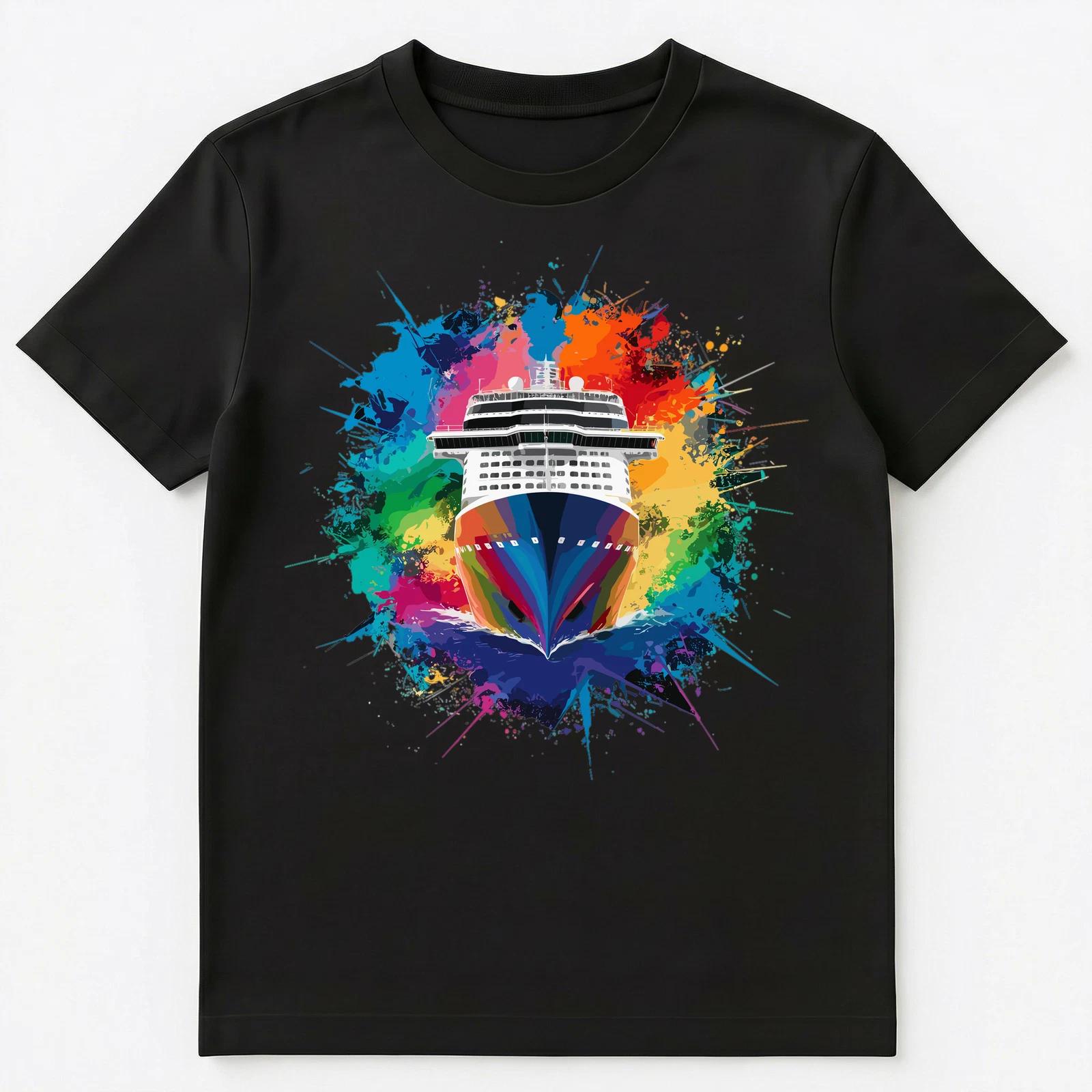 

Colorful Paint Splash Cruise Ship Art Graphic Unisex T-Shirt 2XL