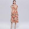Summer Floral Print Shirt Dress for Women Short Sleeve Maxi Sundress with Lapel Neck Buttons Vintage Fashion Belted Robe