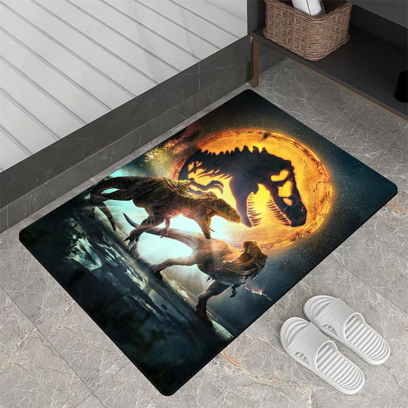 Jurassic Dinosaurs Pattern Area Rug - Polyester Crystal Velvet Non-Slip Protective Floor Mat for Home Decor,Bedroom,Machine Washable - Durab