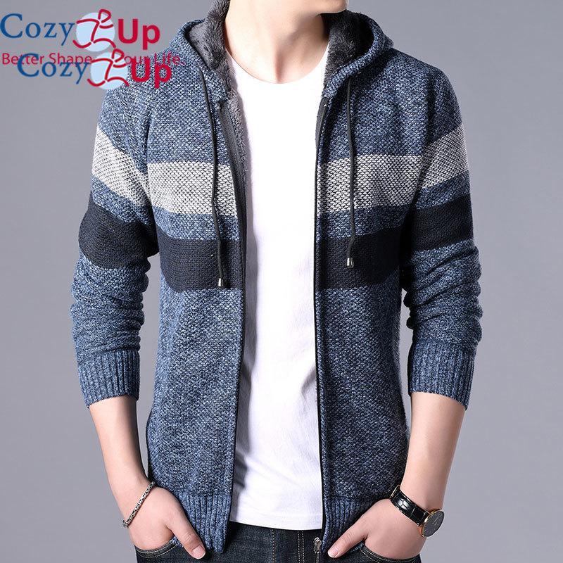 Cozy Up Men's Knitwear with Plush Thickened Zipper Hooded Jacket Loose Casual Cardigan