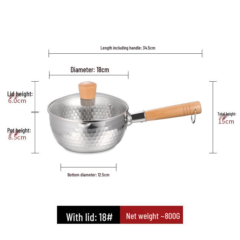 Stainless Steel Yukihira Pan: Non-Stick Milk, Soup & Noodle Pot with Wooden Handle for Baby Food & Breakfast