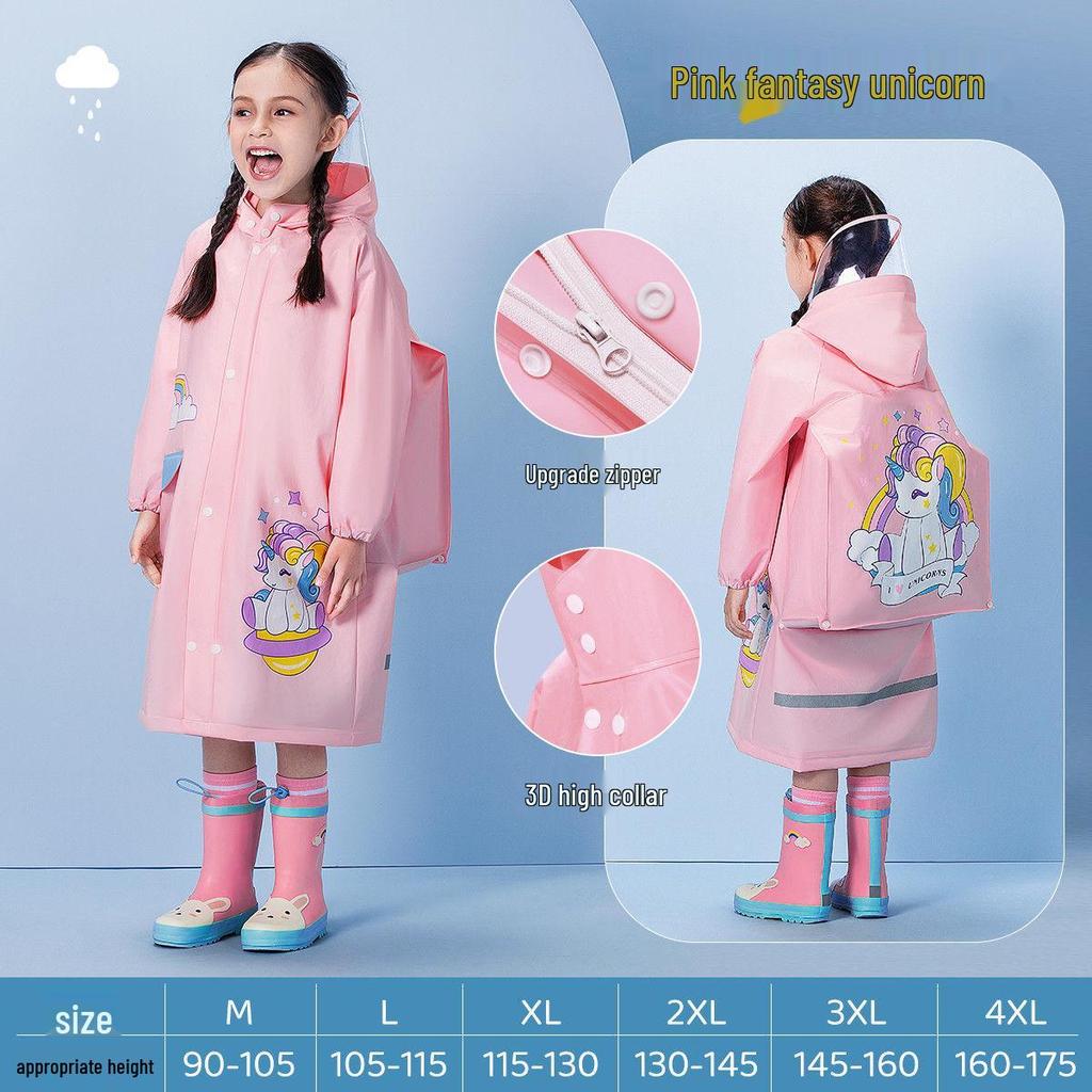Children's Cartoon Rain Poncho with Backpack Slot for Kids