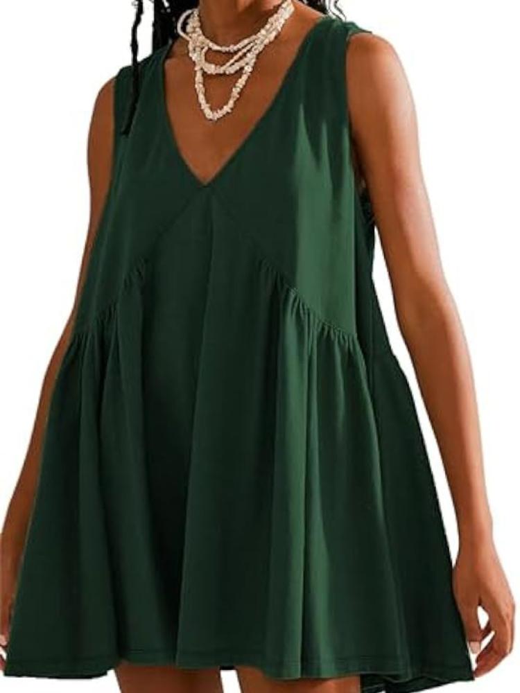 

Women s V-Neck Sleeveless A-Line Dress with Ruffle Hem in Blue, Rose Pink, Olive Green, and Khaki XL темно-зеленого