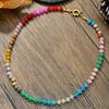 Natural Stone Colorful Beaded Necklace With Stainless Steel Chain For Women
