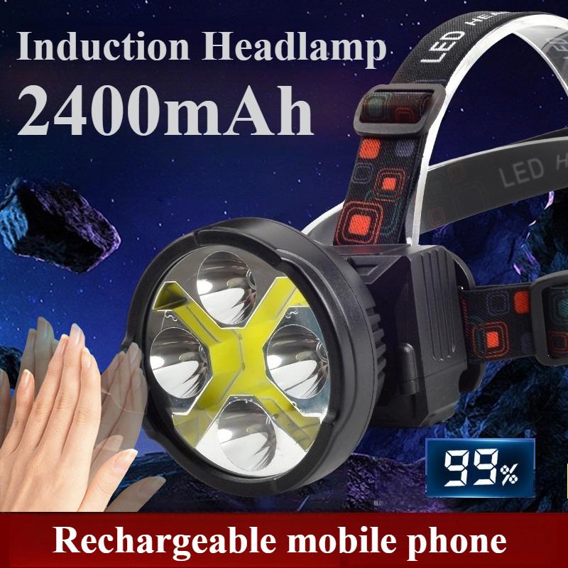 New Super Bright Intelligent Induction Headlamp Fishing Headlamp High Power Rechargeable Phone USB Charging Headlamp Night Home