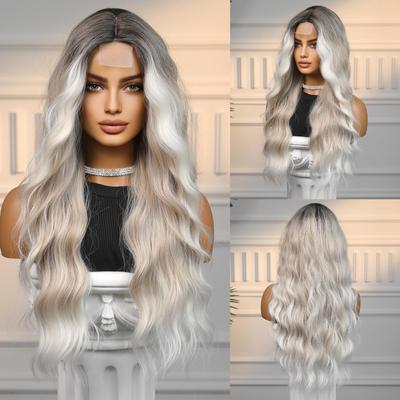 Long Hairline Lace Front Wig BLONDE Brown Highlight Wavy Wig Color for Women Daily Party Cosplay High Density