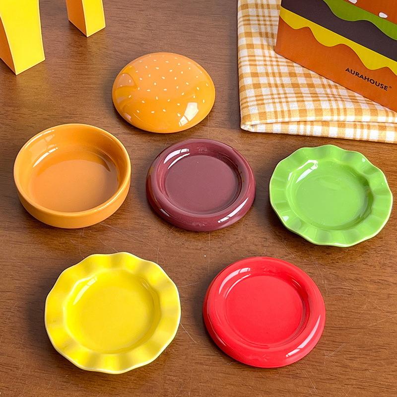 Naczynie na hamburgera Naczynie przyprawowe Sześcioelementowy zestaw Naczynie do maczania Urocza zastawa stołowa Ceramiczne podszkliwne kolorowe Naczynie na sos sojowy Gospodarstwo domowe Dodatek