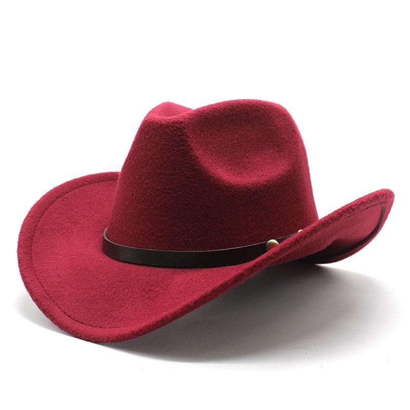 New Unisex Vintage Western Cowboy Cowgirl Felt Hat With Punk Belt Winter Autumn Panama Imitation Wool Jazz Cap