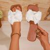 Bowtie Decor Flat Slippers for Women 2025 Summer Comfort Light Square Toe Slippers Plus Size Soft Sole Non Slip Beach Shoes
