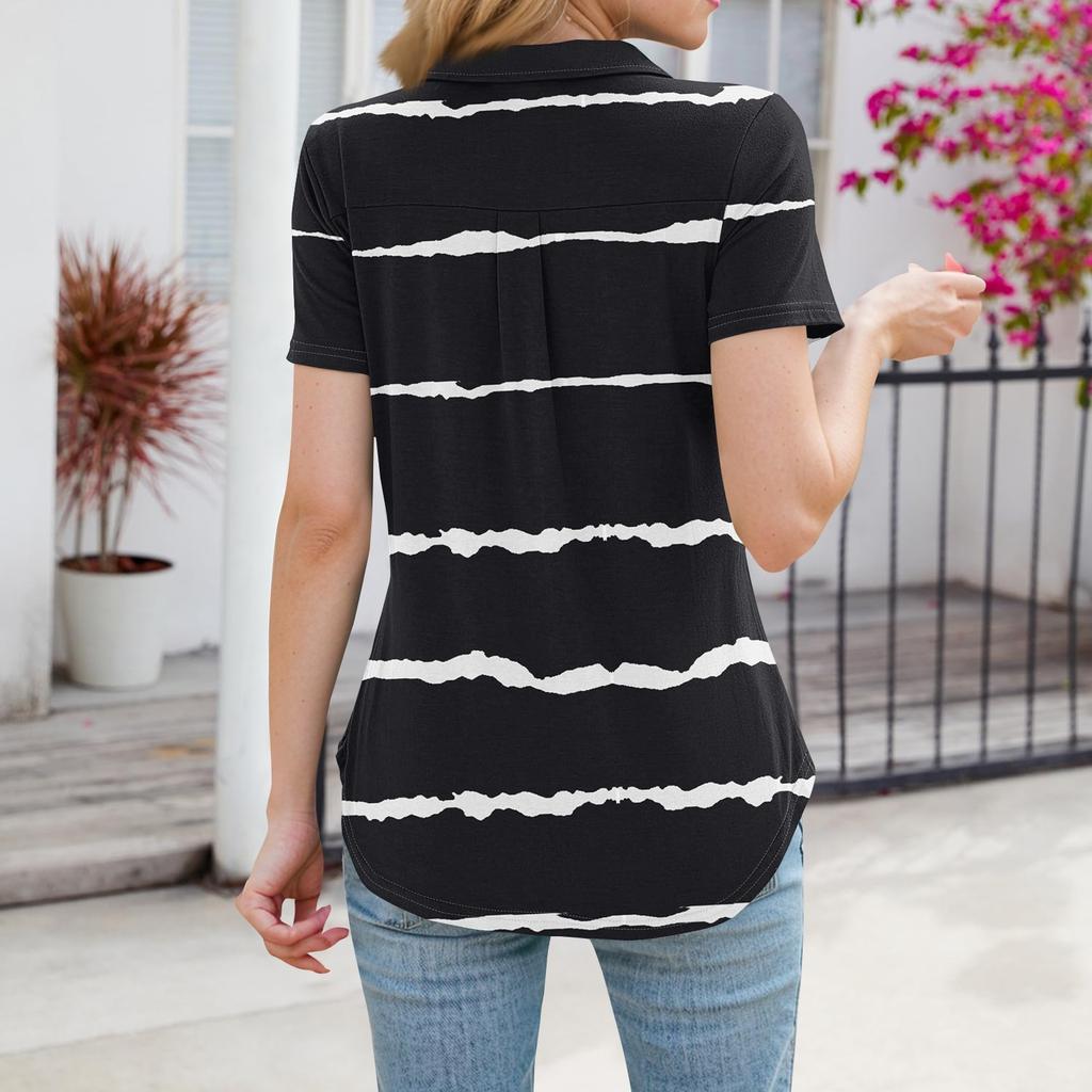 Womens Shirts Summer Business Casual Work Tops Short Sleeve Button Down Collared V Neck Blouse T-Shirt