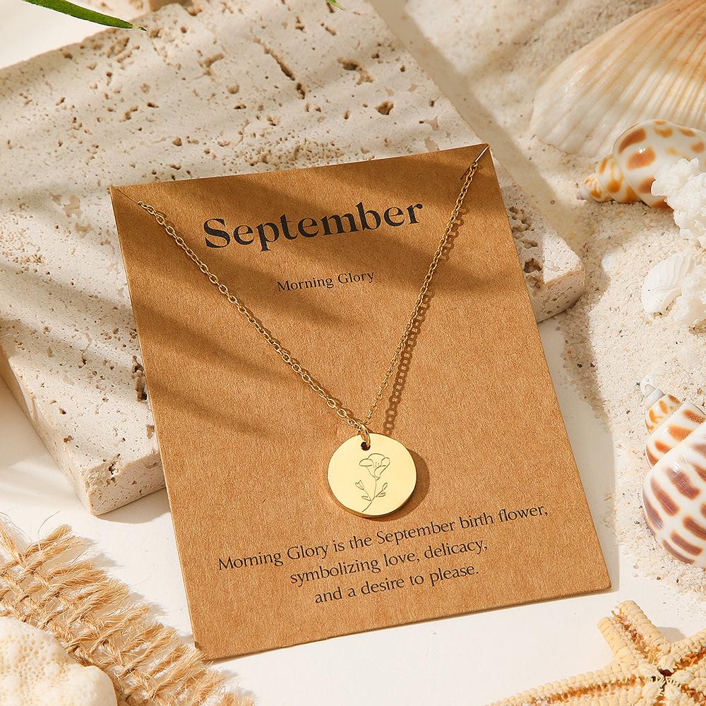 December Floral Pendant Necklace Exquisite Engraved Golden Circular Coins In Minimalist Layered Chain Jewelry Gift for Women