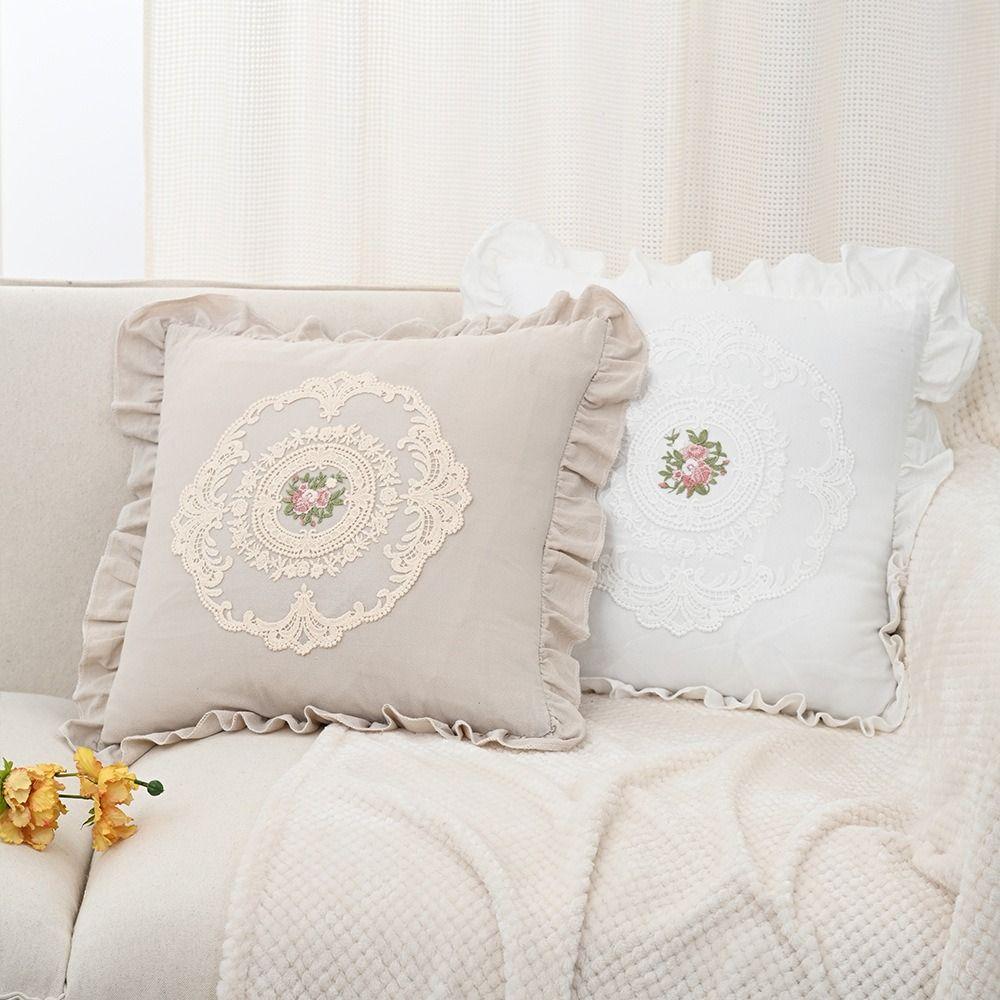 Soft French Lace Pillow Cover Washed Material Pillow Shell White Cotton Pillow Case  Bedroom