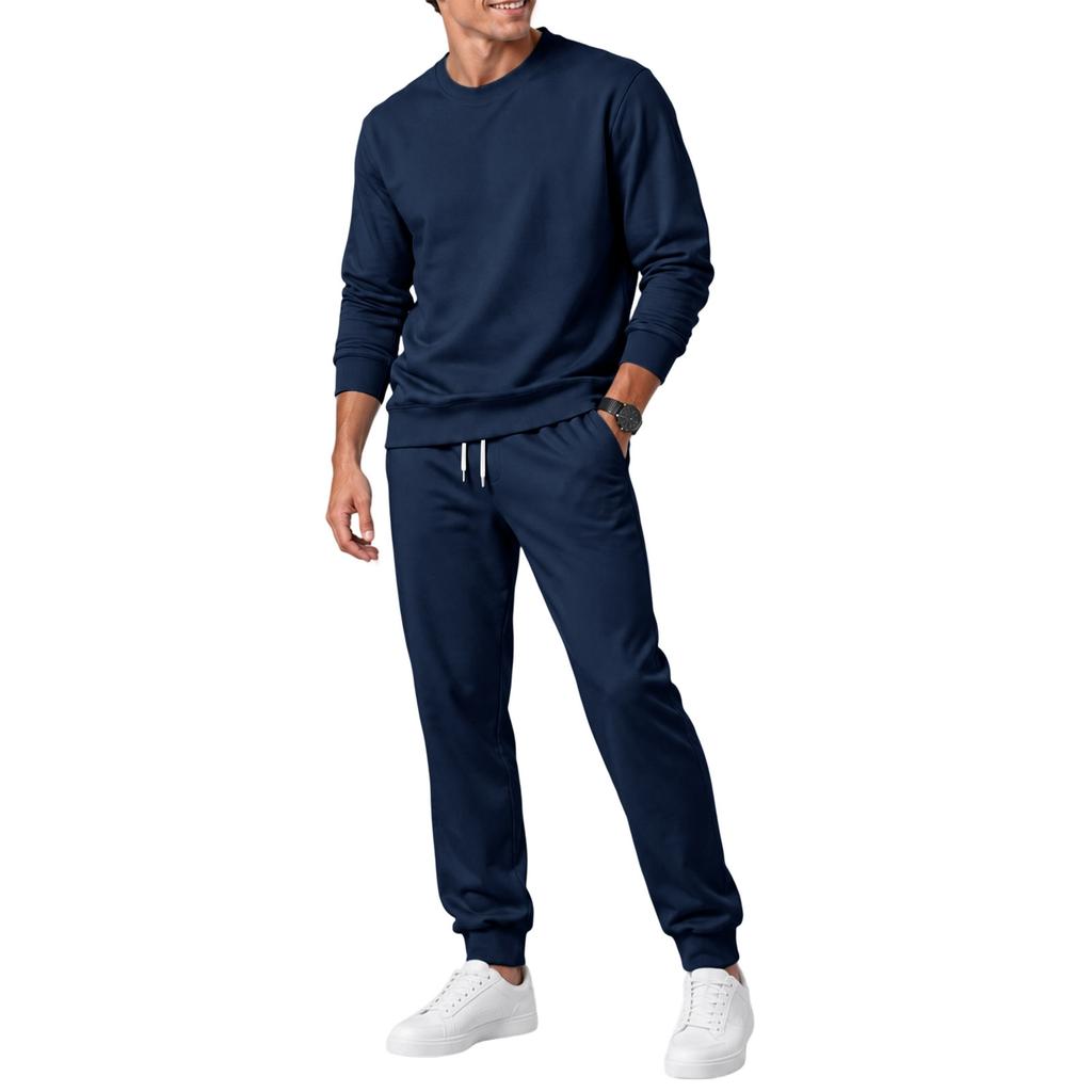 Men's Fall Winter Crewneck Sweatshirt and Sweatpants Set Color Athletic Tracksuit for Gym and Casual Wear