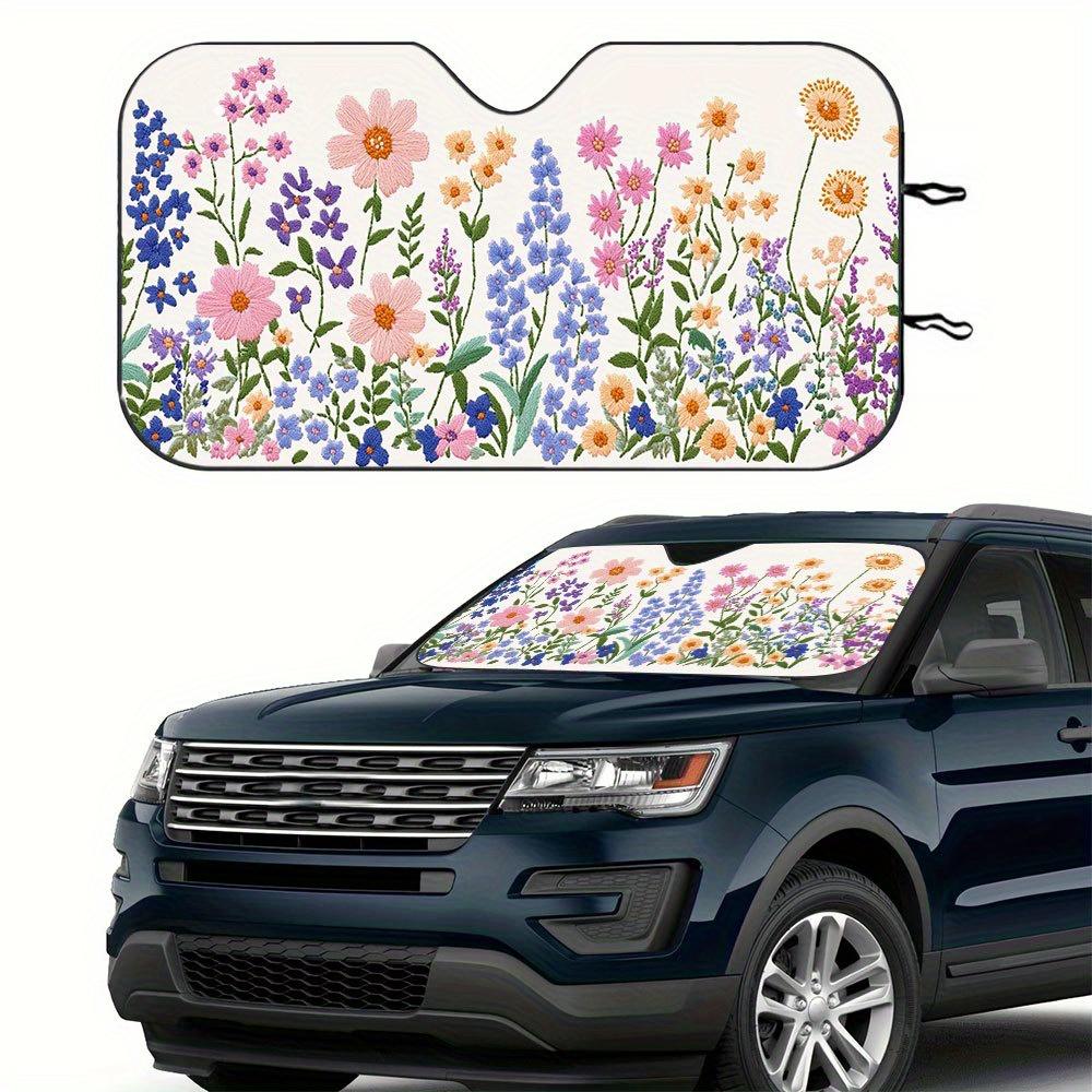 1Pcs Colorful Floral Print Car Windshield Sunshade UV Rays Heat Blocker Keeps Vehicle Cool Unique Design Fit Sedans SUVs RVs