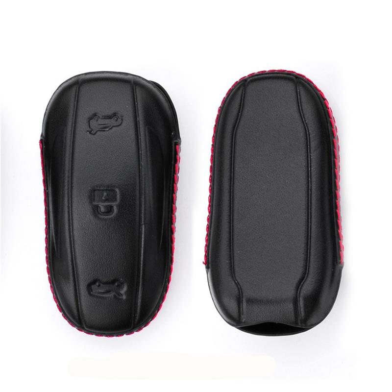 2X Leather Car Smart Remote Key Fob Case Holder Cover Key Protectior For Tesla Model X /S