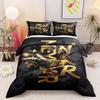 Neymar Jr Brazil Gold Lettering Overhead Kick Football 3 Piece Duvet Cover Set Bedding Pillow Shams for Fans Bedroom