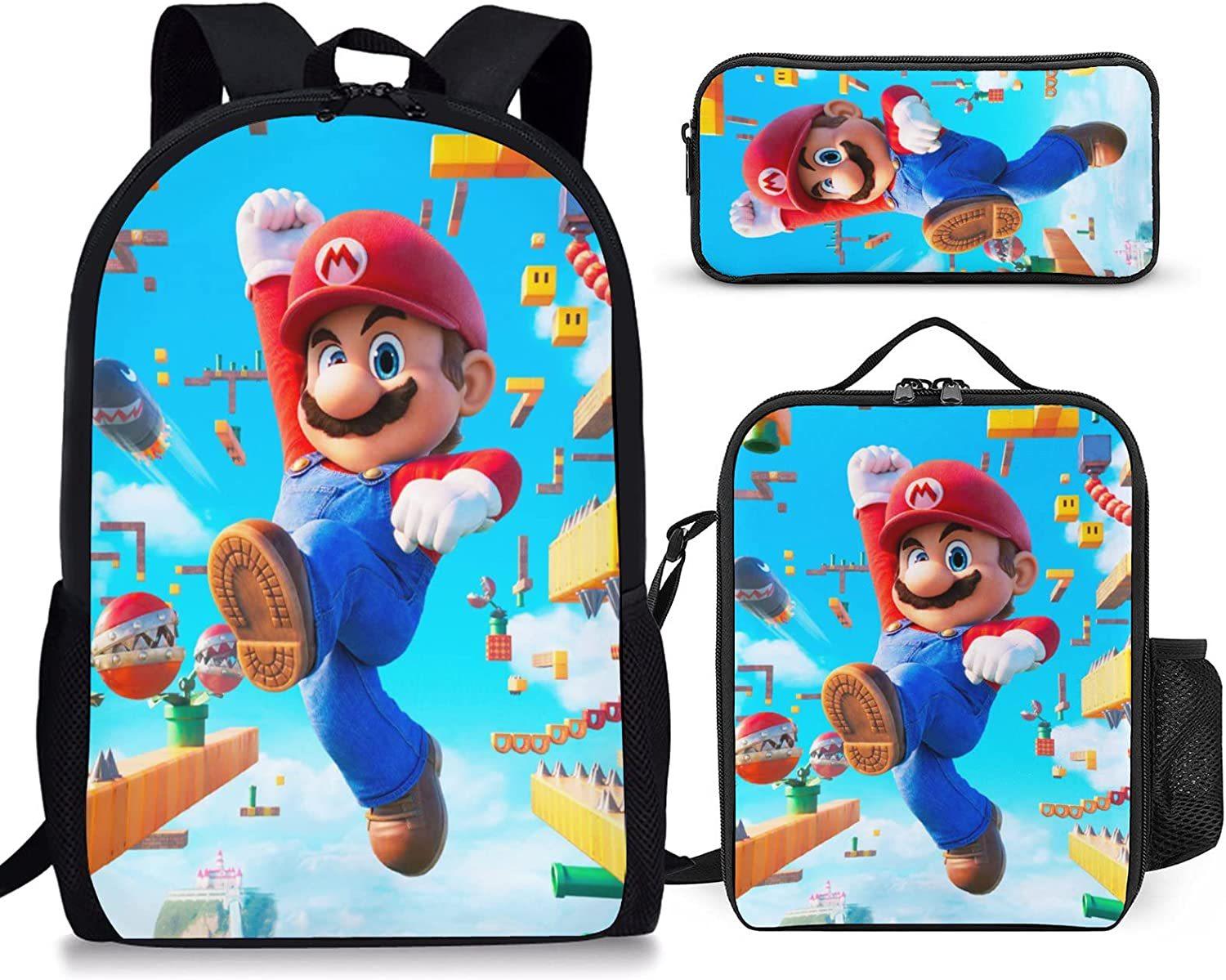 Mario, Schooltas Basisschool en Middelbare School, Rugzak voor Kinderen, Cartoon Rugzak. three-piece set