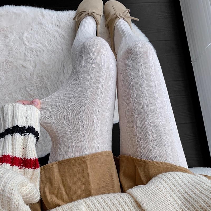 Thermal Vertical Ribbed Knit Tights Vintage Women Slimming Stockings Korean Fashion Underwear For Autumn Winter Cotton Pantyhose