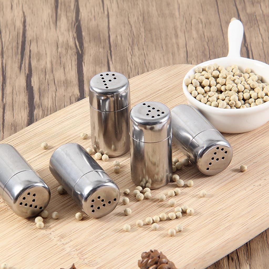 4PCS Stainless Steel Salt Dispensers Seasoning Container Small Spices Shakers with Lid for Dining Outdoors and Camping