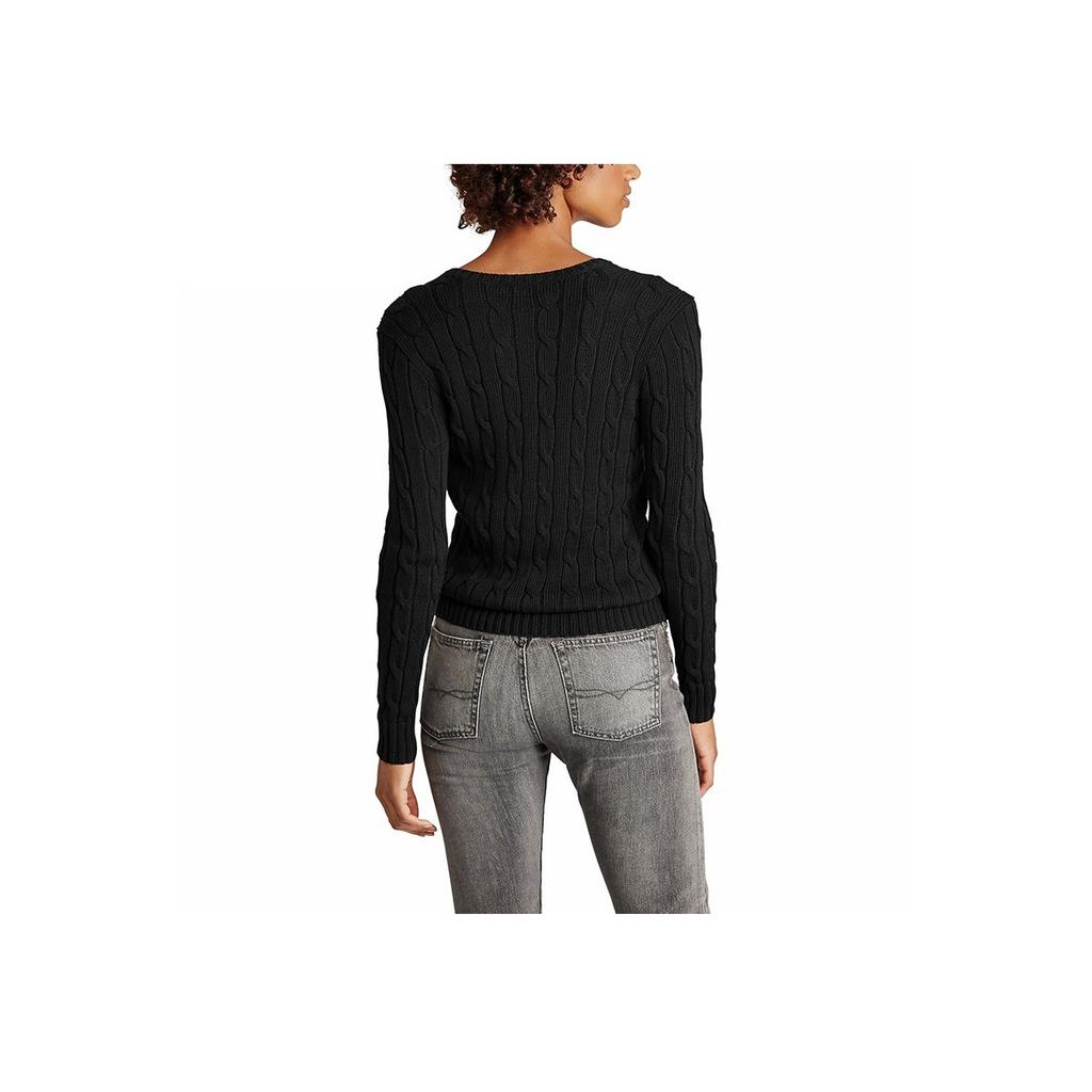 Polo Ralph Lauren Solid Color V-Neck Cable Knit Pullover Sweater Women sweater Black WMPOSWEN6810096-B10