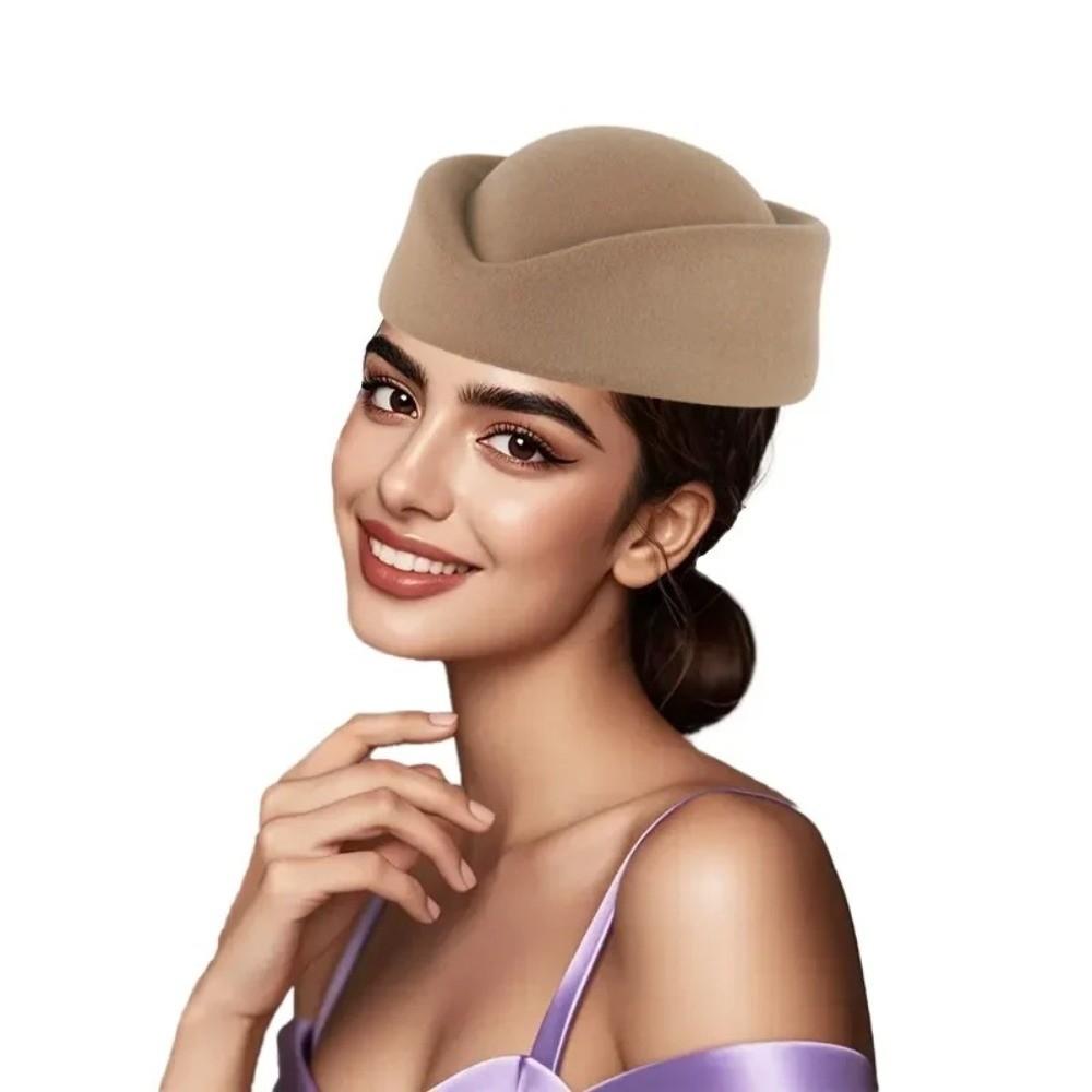 Formal Stewardess Hat Solid Felt Beret Fashion Flight Attendant Hat  Women Headwear