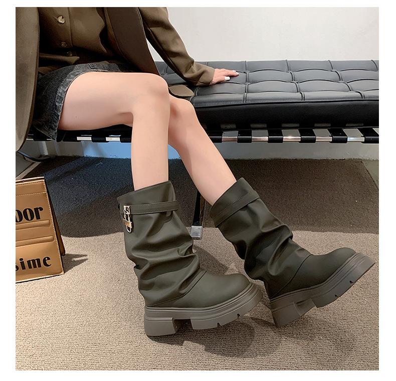 [Weird Aestheticism] Thick-soled inner height-increasing stacking boots women's autumn sweet and cool babes trousers short boots Martin boots