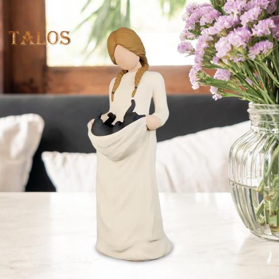 Frauen Schwarze Katze Figurine Schwarzes Kätzchen Harz Statue Skulptur Home Office Bücherregal Desktop Dekoration Ornament Katze Memorial Geschenke