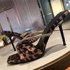 Women's Shoes 2025 Elegant Leopard Print High-Heel Slippers with Shiny Detailing Perfect for Fashion-Forward Plus Size Sandals