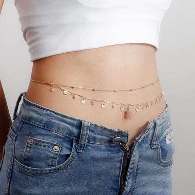 Sexy Sweet Cool Simple Metal Body Chain, Scallop Zircon Versatile Waist Chain