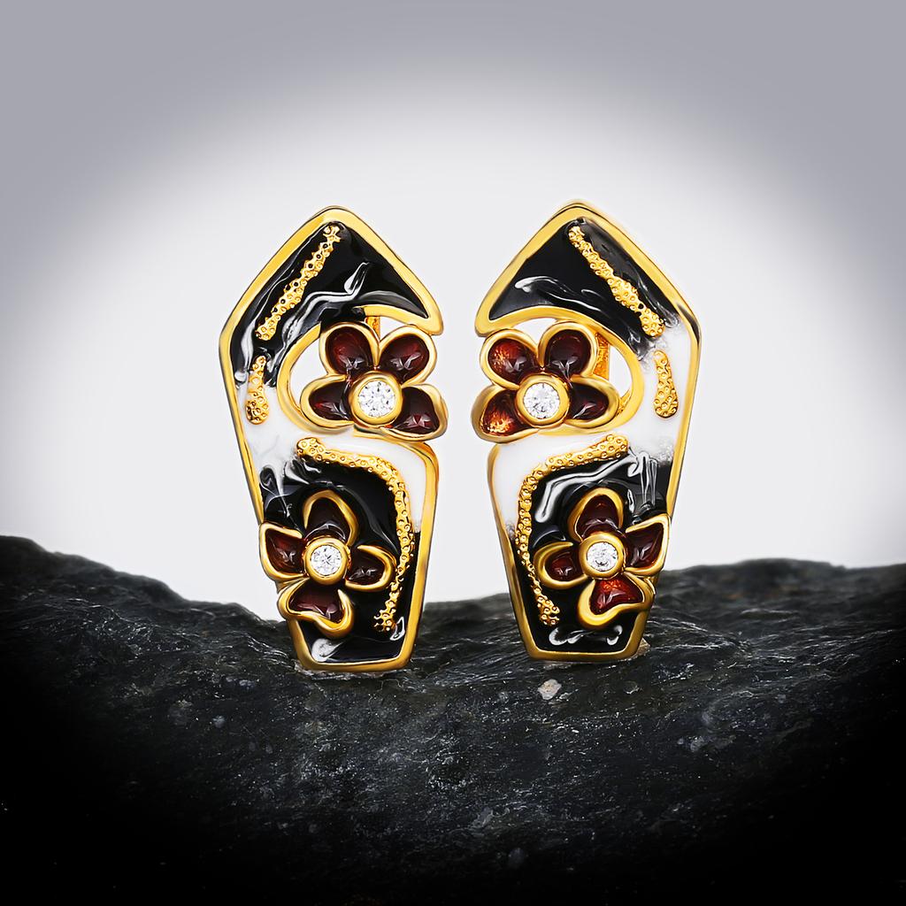 Retro Style Palace-Style Women'S Earrings, Gold Flowers Inlaid With Zircon Temperament, Geometric Stud Earrings.