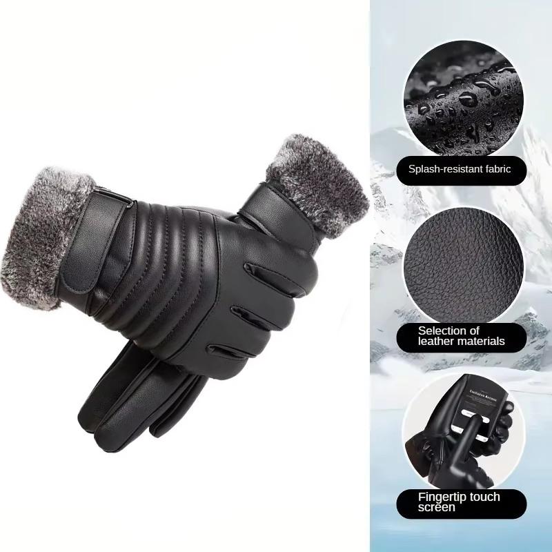 Winter Cycling Gloves for Men's Outdoor Waterproof Touch Screen Motorcycle Full Finger Gloves Leather Electric Bike Warm Gloves