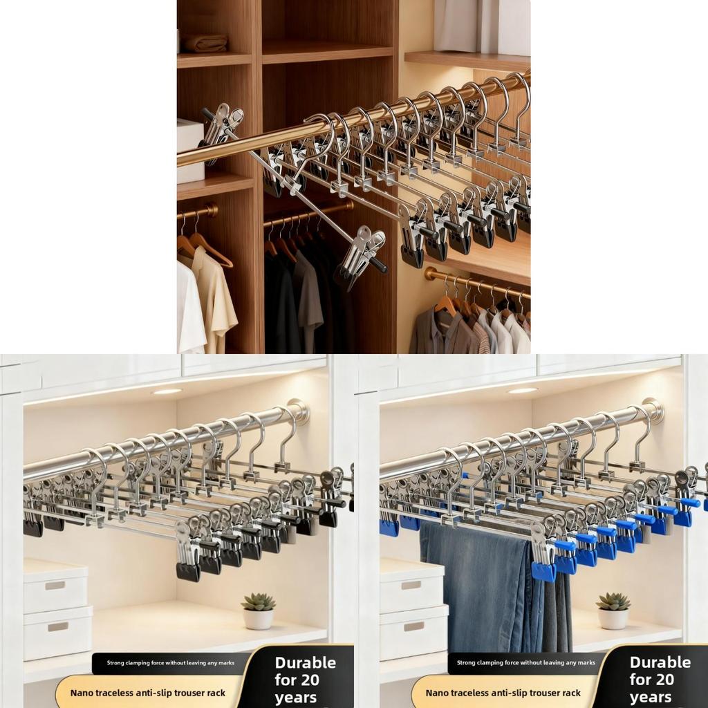 Modern Stainless Steel Pants Hanger With Nonslip Clamps For Home Clothes Organization