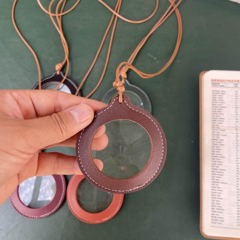 Lightweight Magnifying Glass Pendant Leather Strap Necklace Magnifier Pendant Gift for Grandparents, Adults and Kids