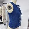 Women's Tie-Dye Lace-Up Sleeveless Denim Vest
