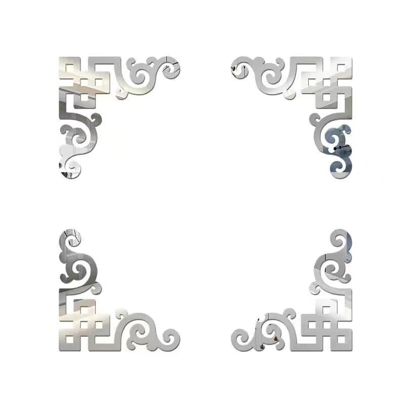 4pcs Corner Mirror Sticker Acrylic 3D Wall Stickers Self-adhesive Cabinet Edge Building Border Living Room Bedroom Home Decor
