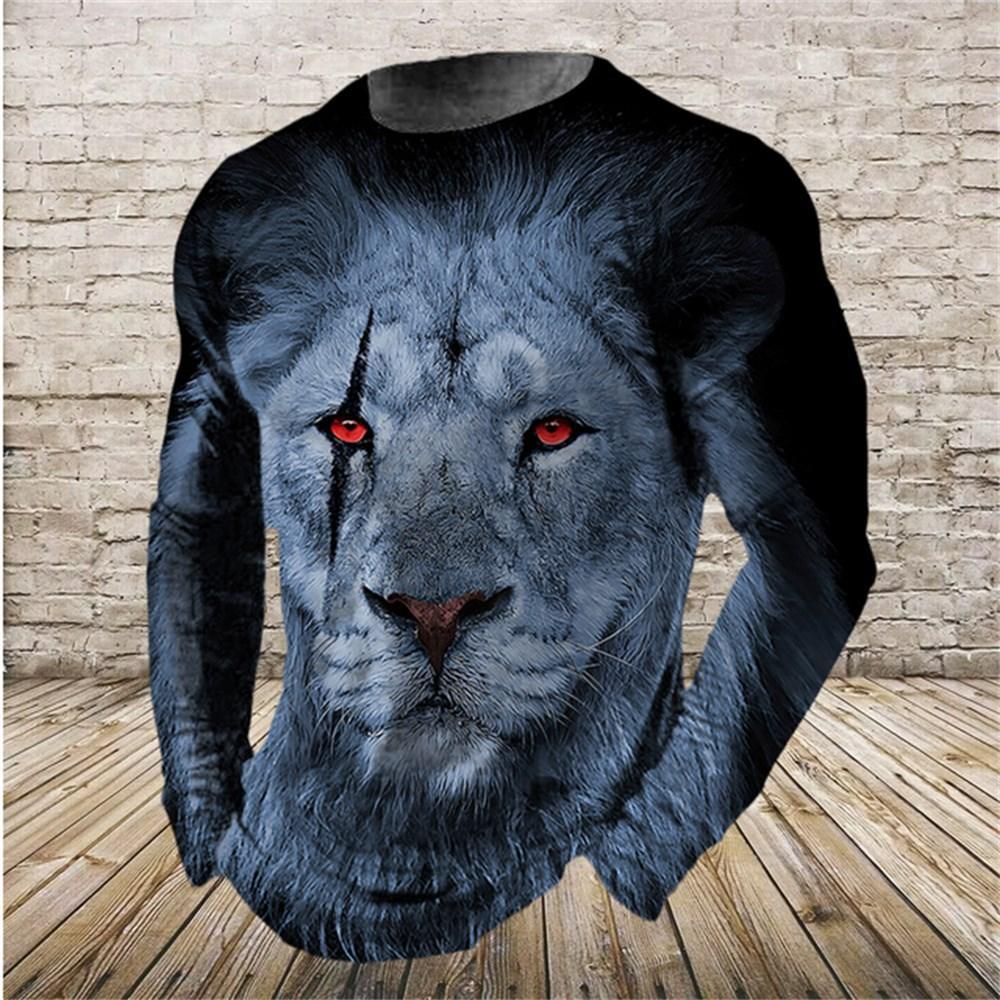 Aslan Hayvan Kazaklar Erkek İlkbahar Sonbahar Yuvarlak Yaka Uzun Kollu Üst Erkek Spor Giyim Büyük Beden Vintage 3d Baskılı kapüşonlu