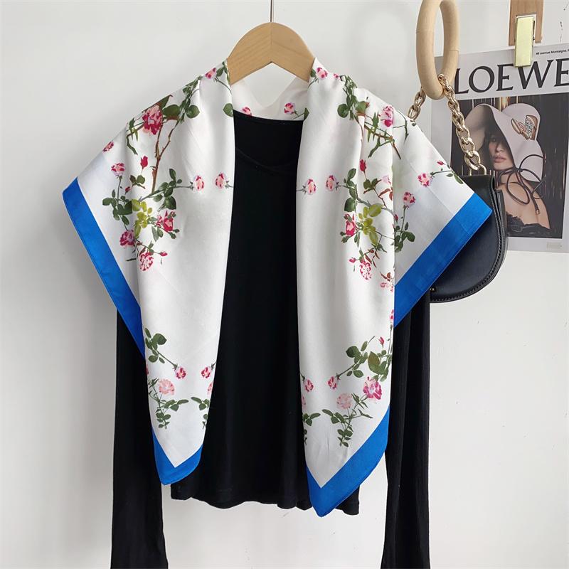 

Spain Fashion Million Floral Square Silk Scarf Ladies High Quality Print Soft Shawls and Wraps Bufanda Muslim Hijab 90*90Cm