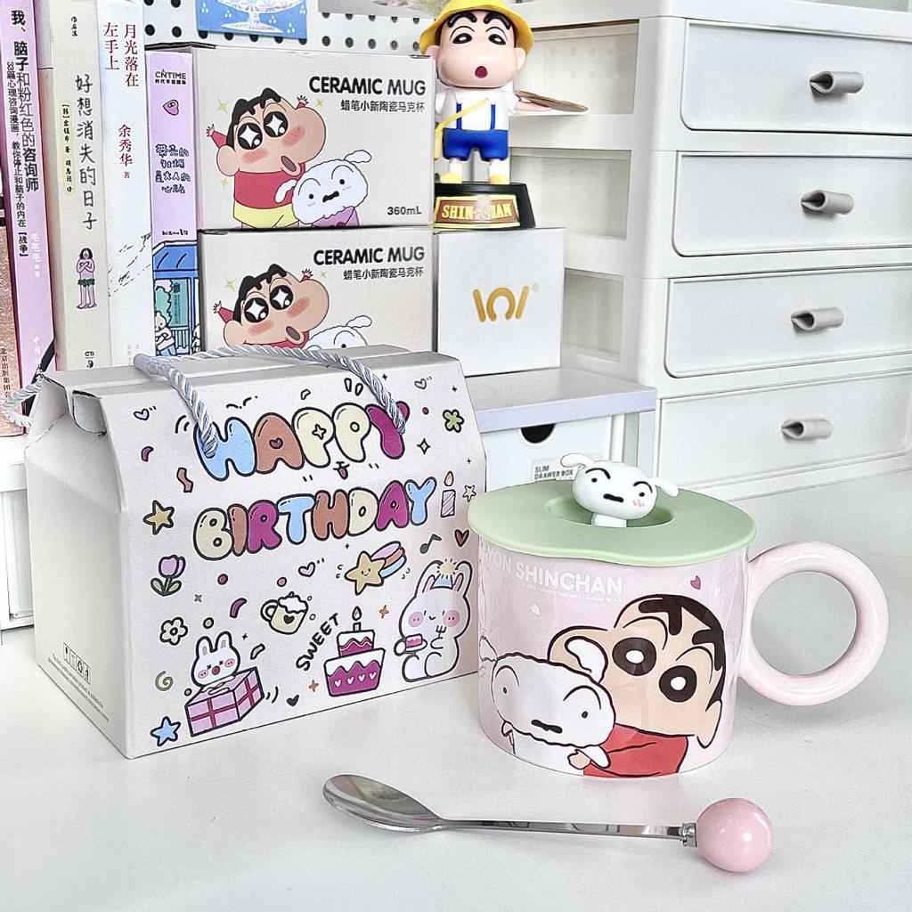 Cute Crayon Small New Cup, Birthday Gift for Boys and Girls, High-value Ceramic Mug with Lid, Couple Coffee Cup
