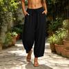 Women's Color Elastic Waist Drawstring Pants with Pockets, Casual Pants
