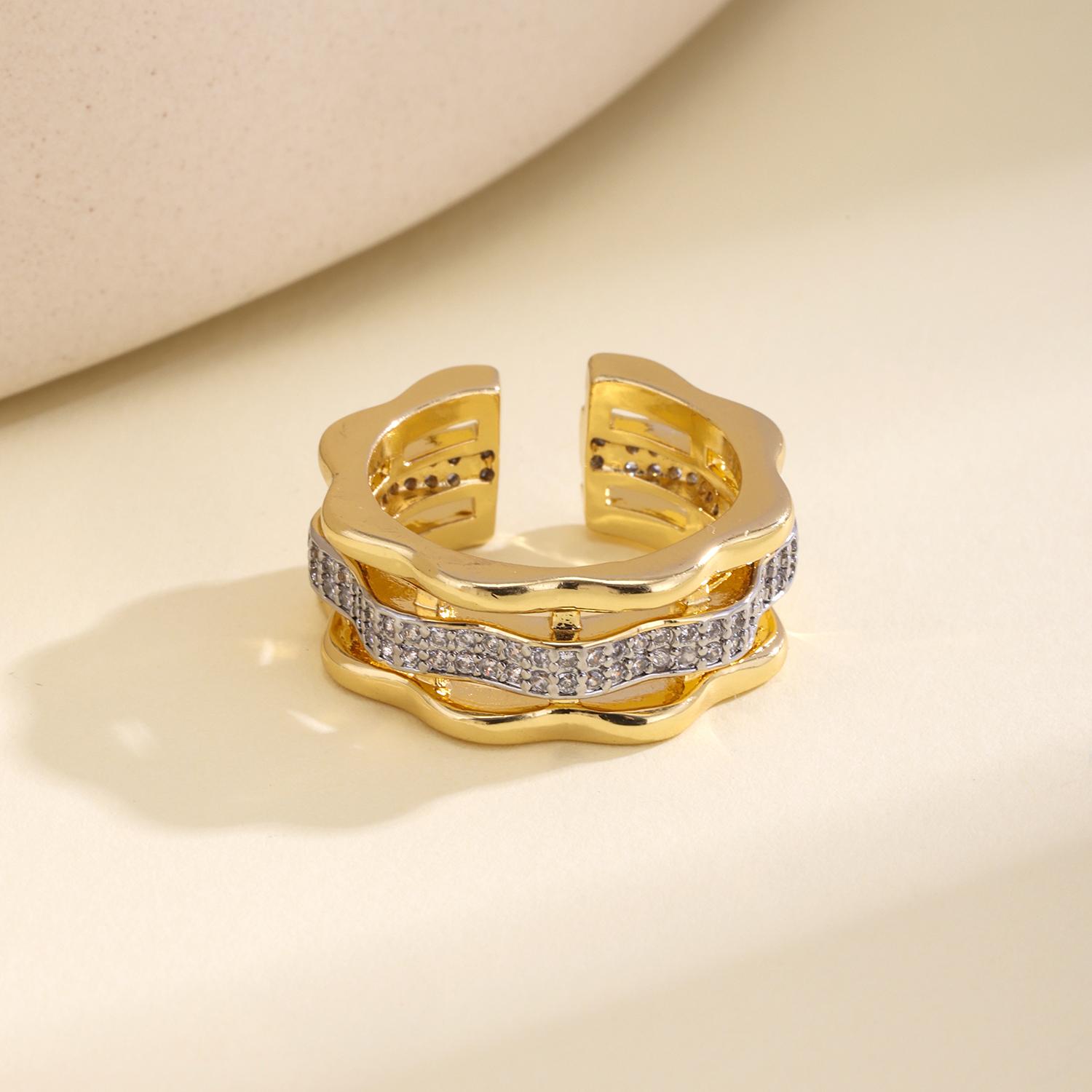 

Nidin Geometric Ring For Women Adjustable Open Band With Sparkling Zircon Minimalist Fashion Daily & Party Wear Finger Jewelry resizable